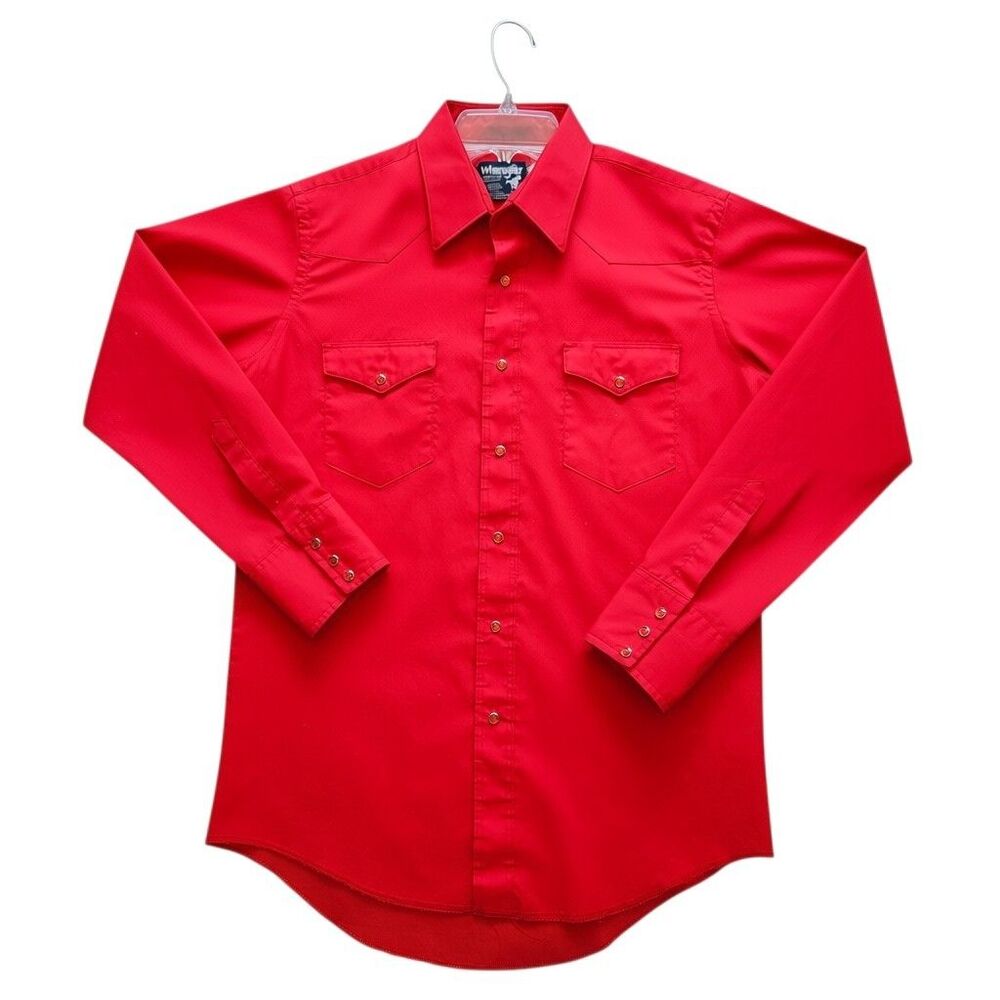Vintage Wrangler Cowboy Cut Western Shirt Mens 16x33 Red Long Sleeves Snap Front